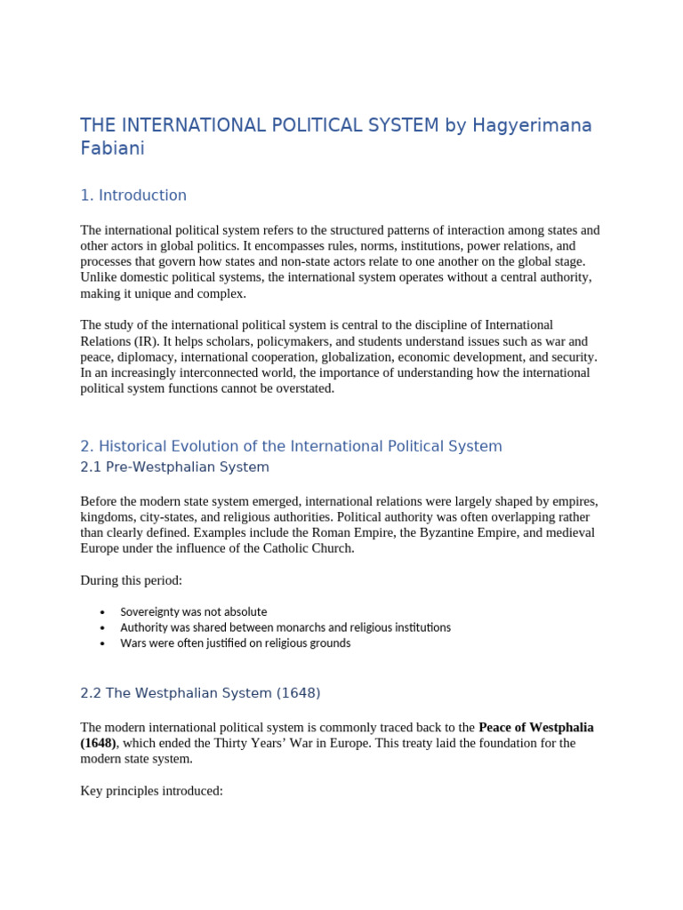 Understanding the International Political System | PDF | International ...