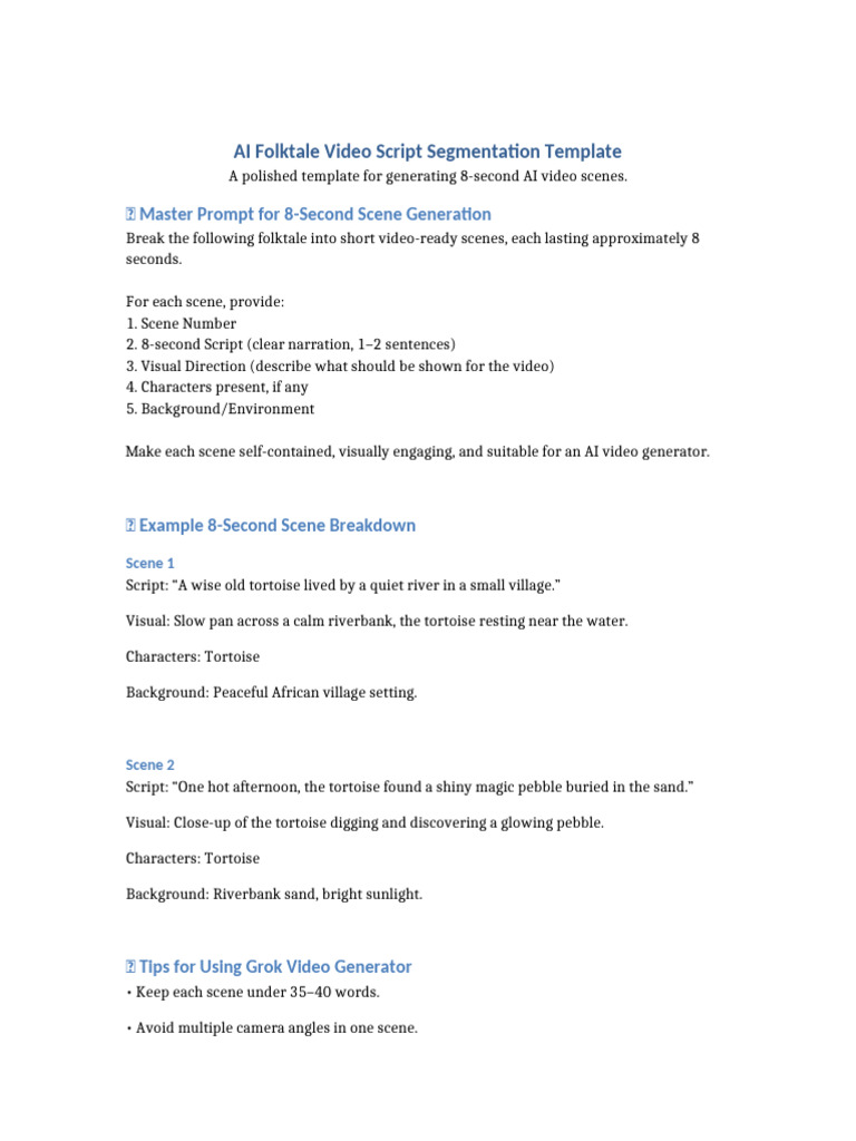 AI Video Script Template for Folktales | PDF