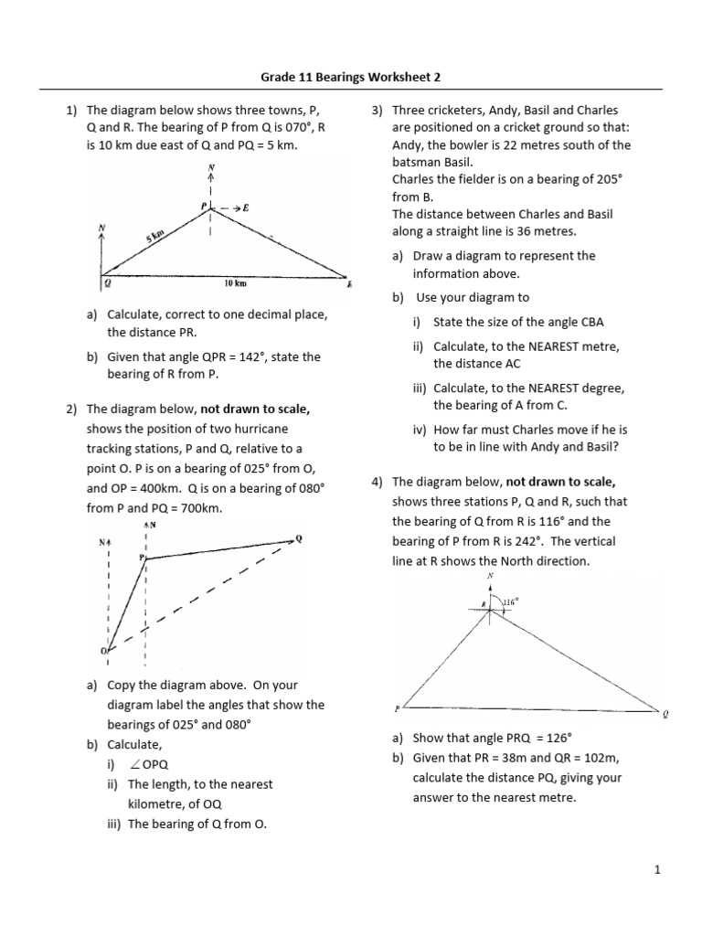 Grade 11 Bearings Worksheet Solutions | PDF | Euclidean Geometry ...