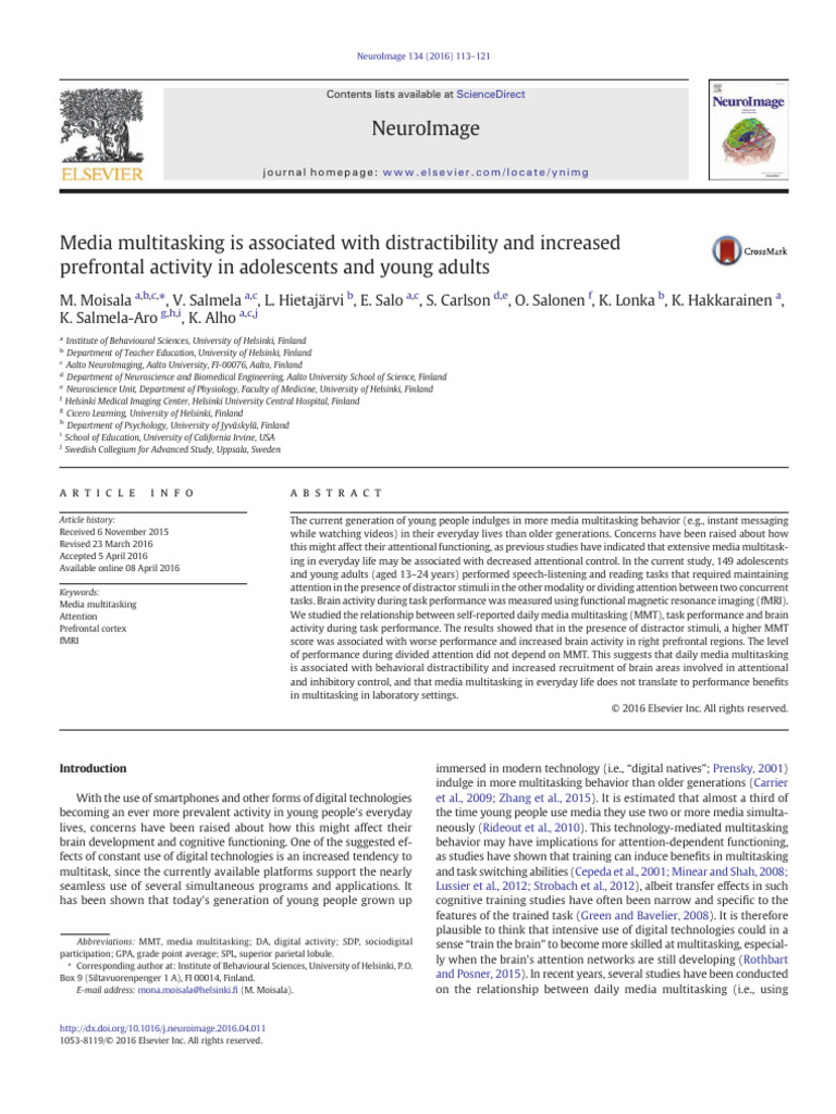 2016 MOISALA Et Al. Media Multitasking. Neurodesenvolvimento | PDF ...