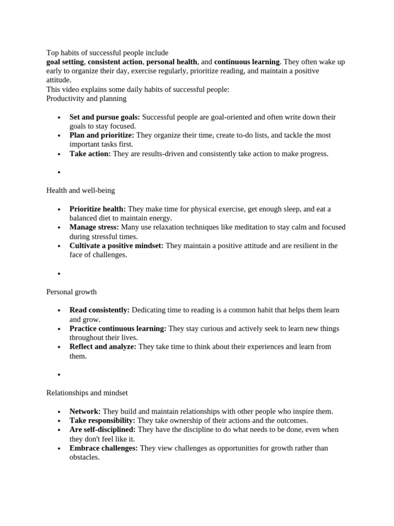 Top Habits of Successful People Include Notes | PDF | Cognition ...