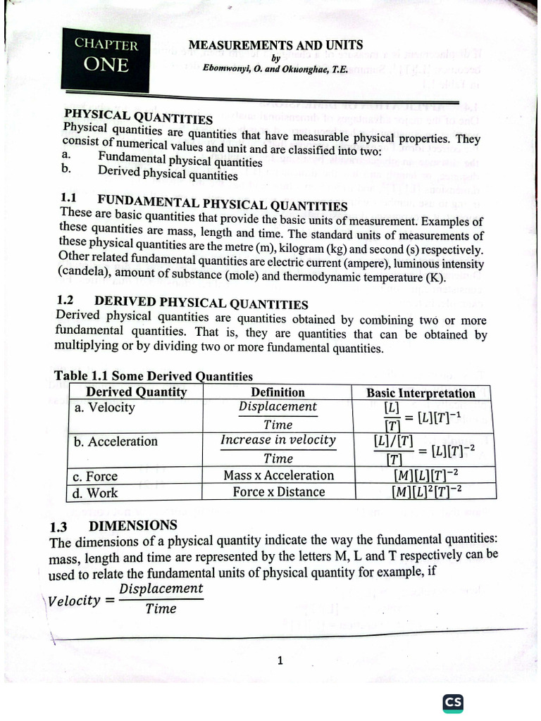 Phy 101 Chapter 1 | PDF