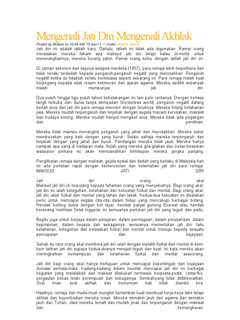 Mengenali Jati Diri Mengenali Akhlak Pdf