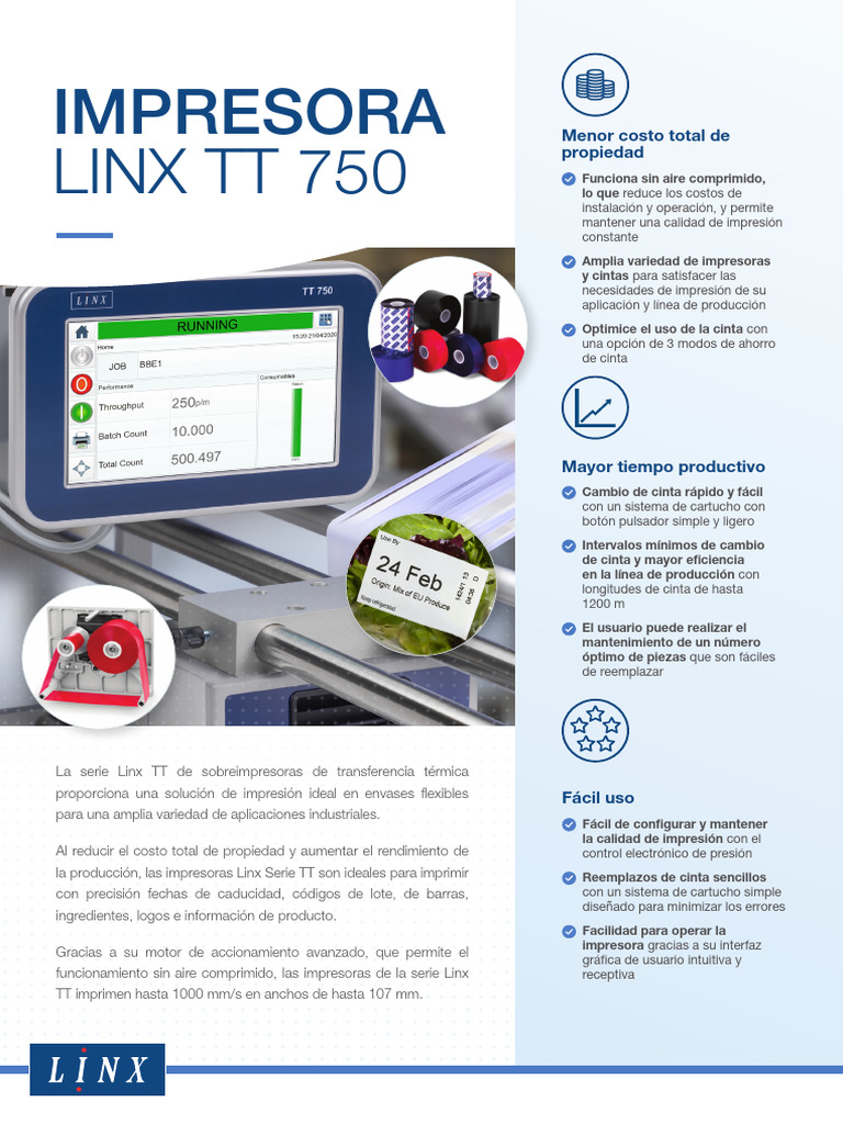 Linx TT 750 DatasheeT | PDF | Impresora (Computación) | Informática