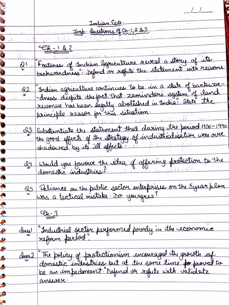 Ch-1, 2 & 3 Imp. Ques of Indian Eco | PDF