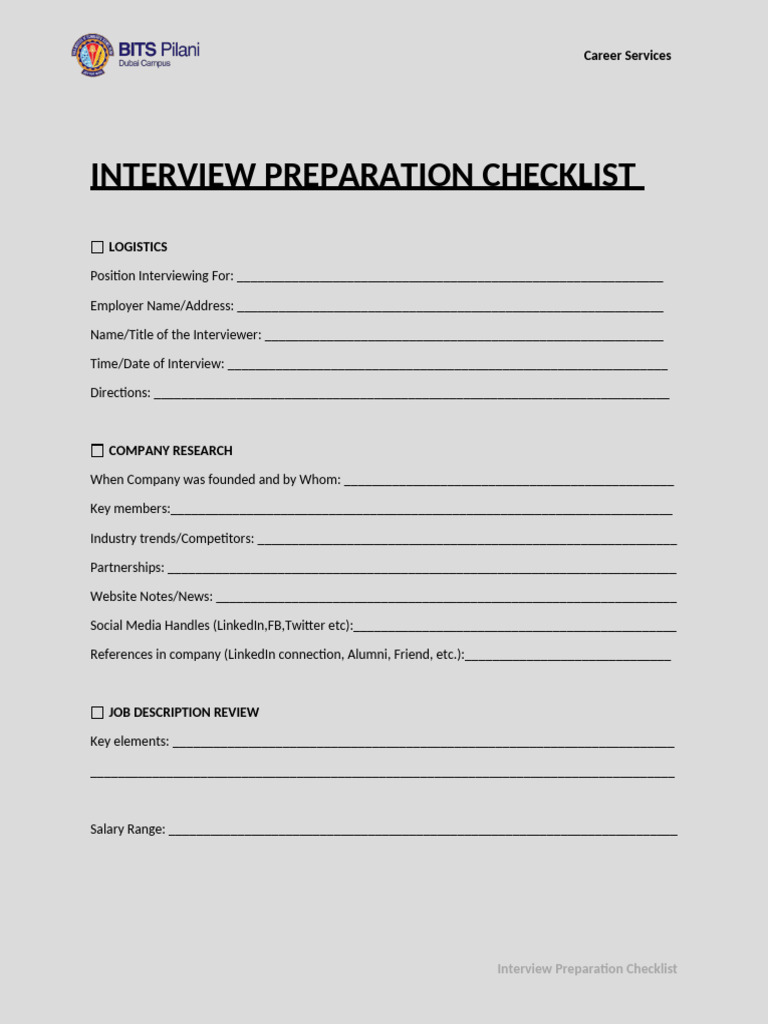 Interview Preparation Checklist Guide | PDF | Business