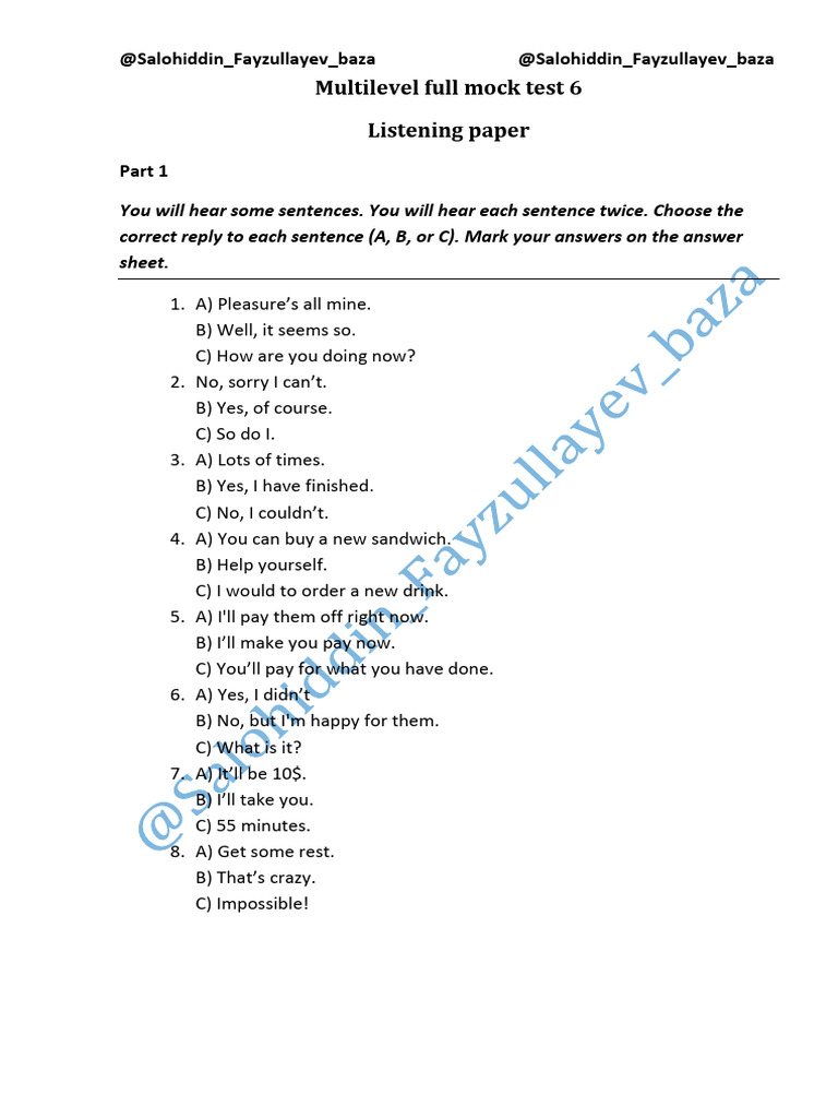 Multilevel Listening Mock Test 6 | PDF | Polygraph | Lie