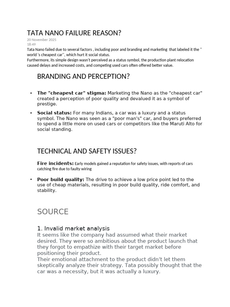Reasons Behind Tata Nano's Failure PDF