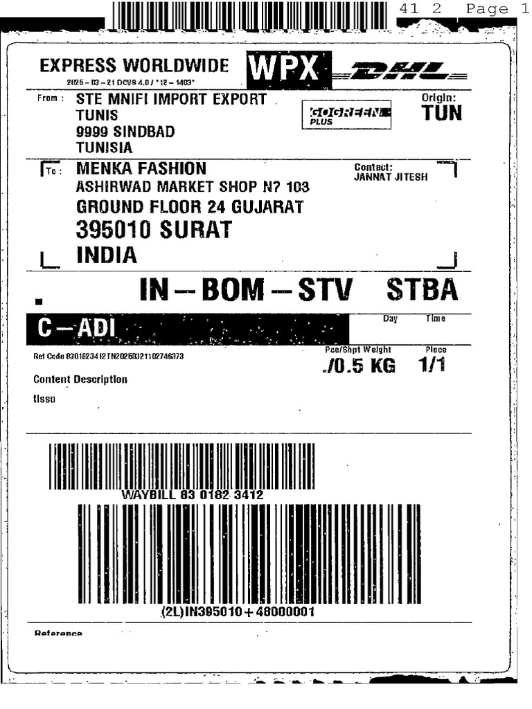 Waybill Document for International Shipment | PDF
