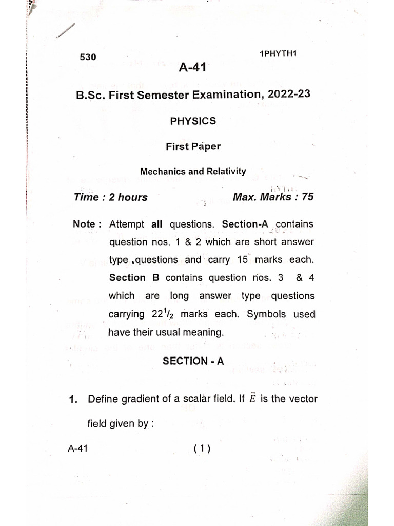 1st Sem Phys PYQ | PDF