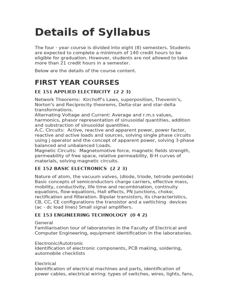 Electrical Engineering Course Syllabus | PDF | Digital Signal ...