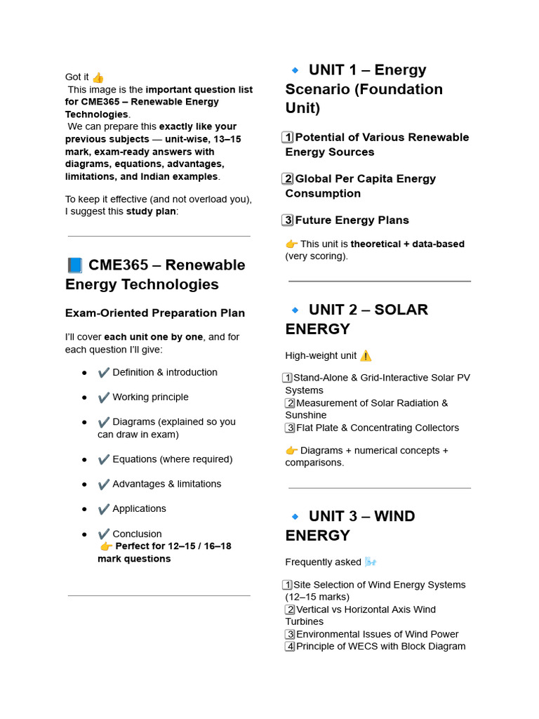 CME365 Renewable Energy Exam Prep Guide | PDF | Renewable Energy ...