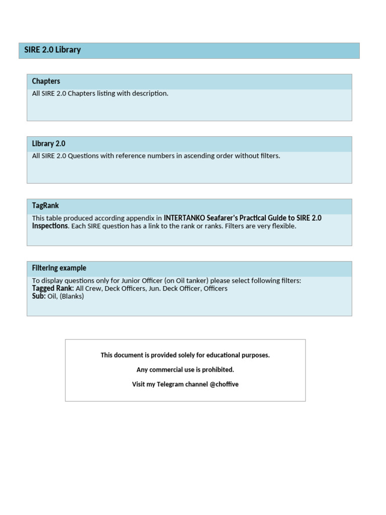 SIRE 2.0 Inspection Question Library | PDF | Navigation | Navigator