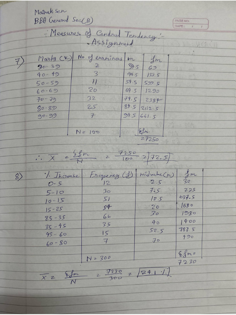 Statistics Sums Assignment | PDF