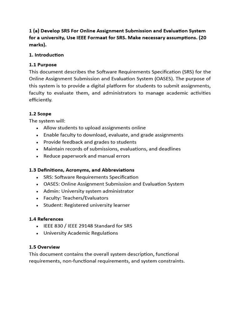 SRS for Online Assignment System | PDF | Software Testing | Information ...