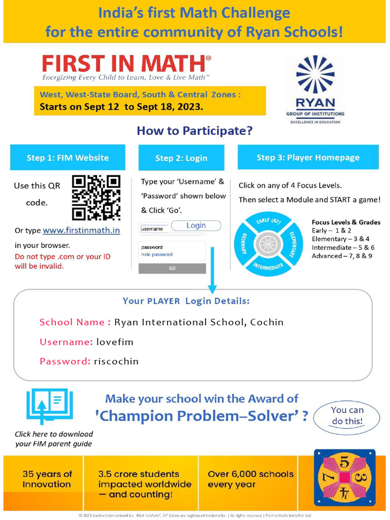 RIS, Cochin-Login Letter-FIM Community Math Challenge | PDF