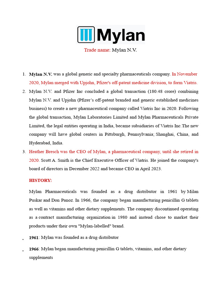 MYLAN | PDF | Mylan | Pharmacology