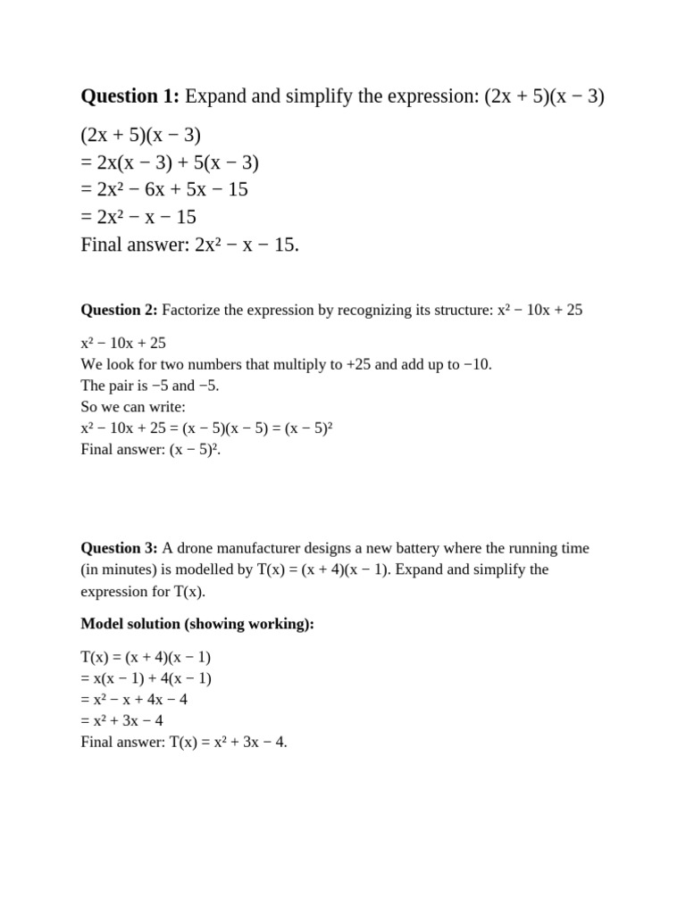 Algebraic Expressions: Expansion & Factorization | PDF