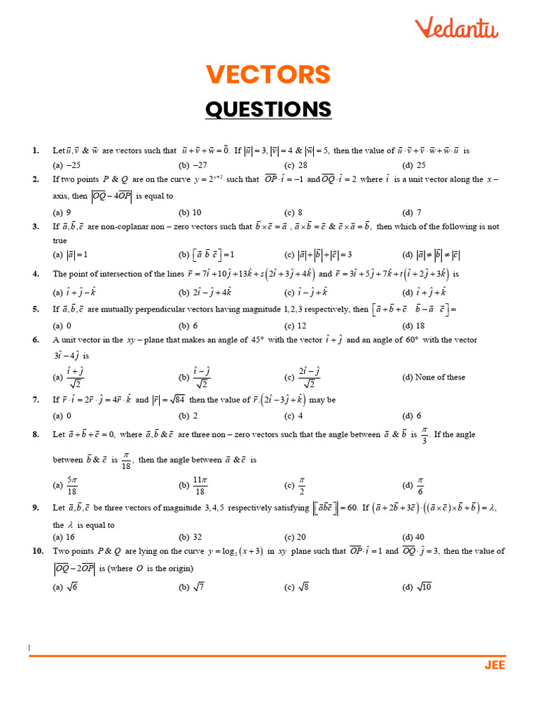 JEE Vector Questions and Solutions | PDF | Euclidean Geometry ...