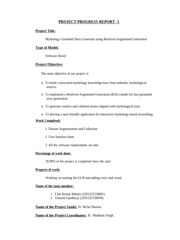Mythology Story Generator Progress Report | PDF
