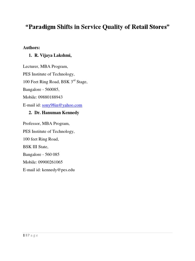 Paradigm Shifts in Service Quality of Retail Stores  PDF  Retail 