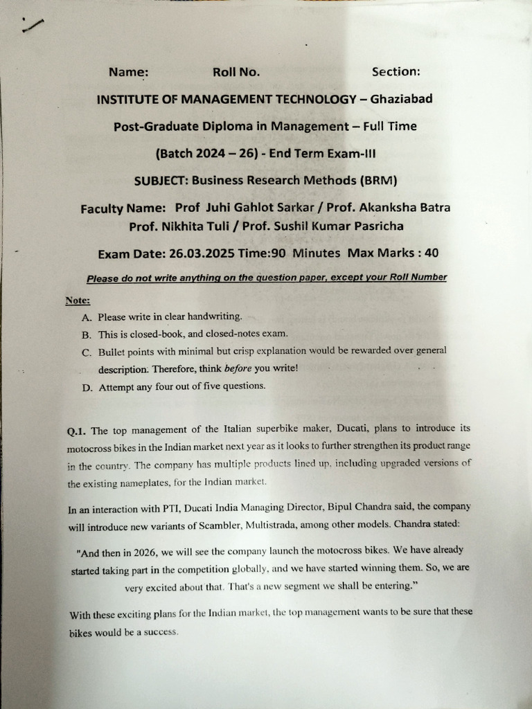 BRM Question Paper | PDF