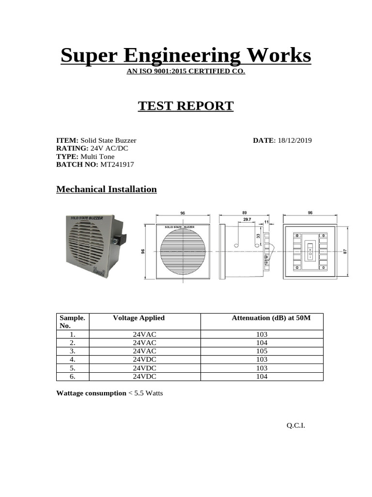 Solid State Buzzer Test Report | PDF