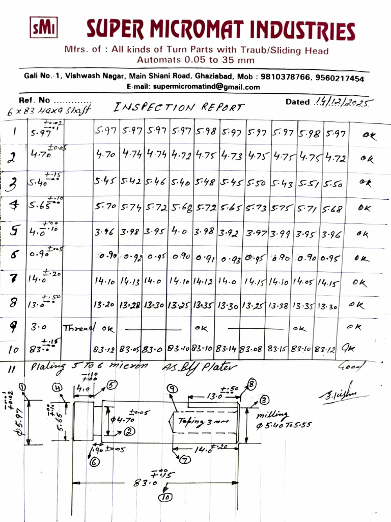 Inspection Report for Turn Parts Manufacturing | PDF
