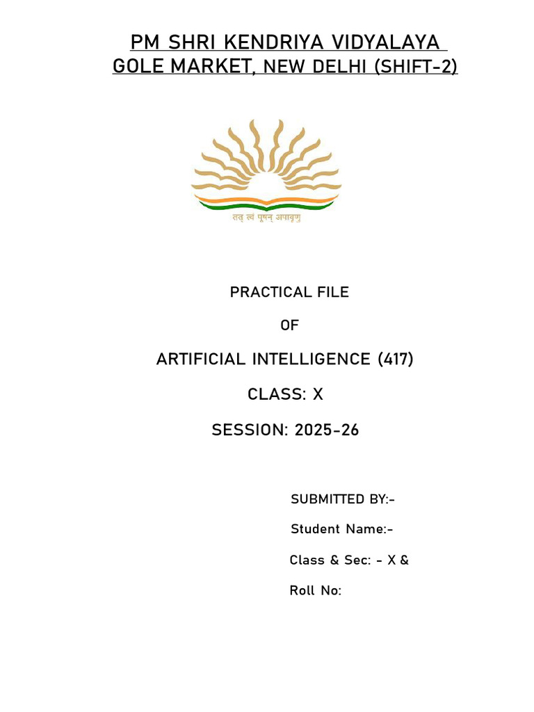Class X AI Practical File 2025-26 | PDF | Computer Programming
