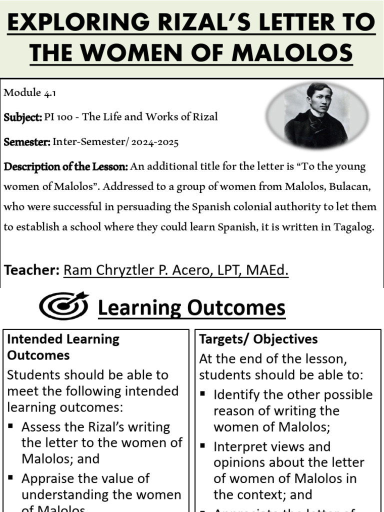 Rizal's Letter to Malolos Women Explained | PDF
