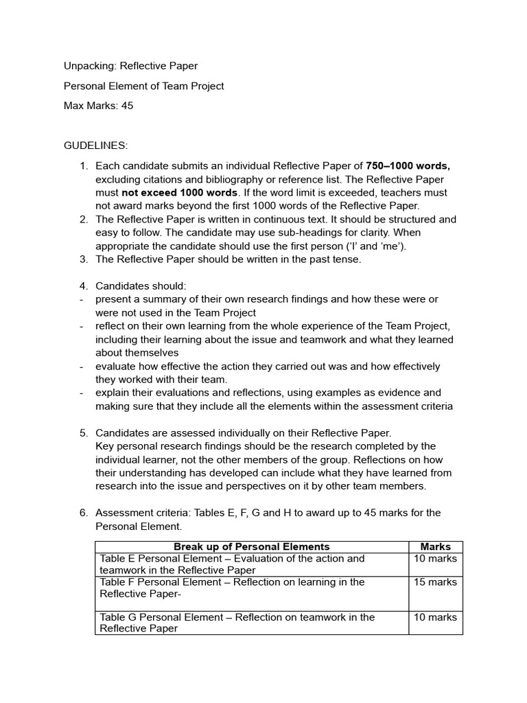 Reflective Paper Guidelines for Team Project | PDF | Learning