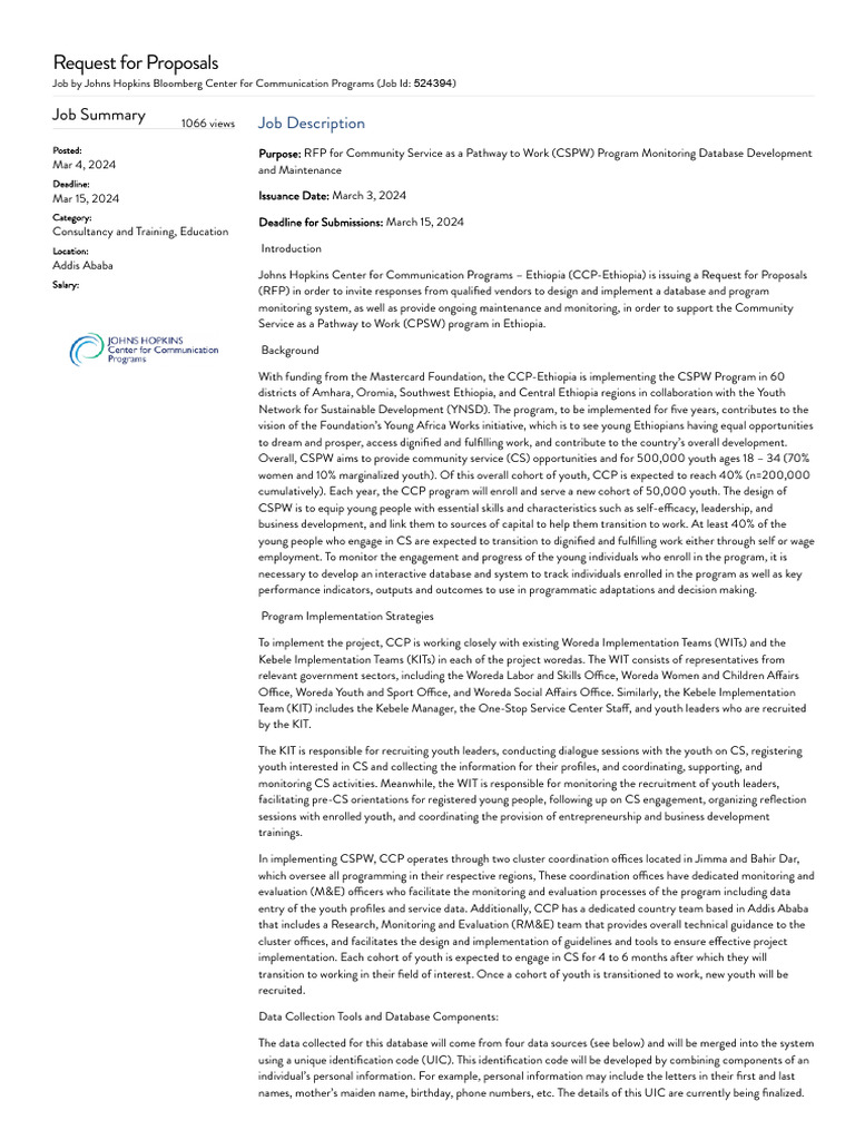 RFP for CSPW Program Database Development | PDF | Databases | Data