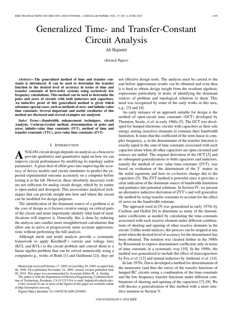 Generalized Time - and Transfer-Constant Circuit Analysis | PDF ...