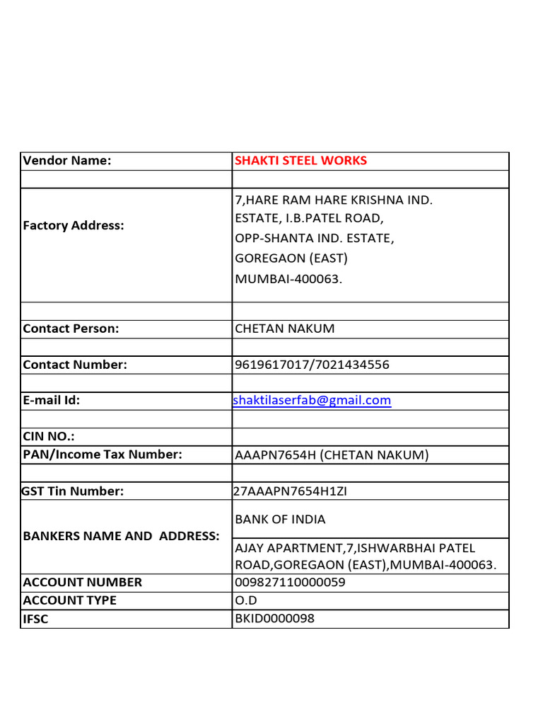Shakti Steel Works Contact Information | PDF