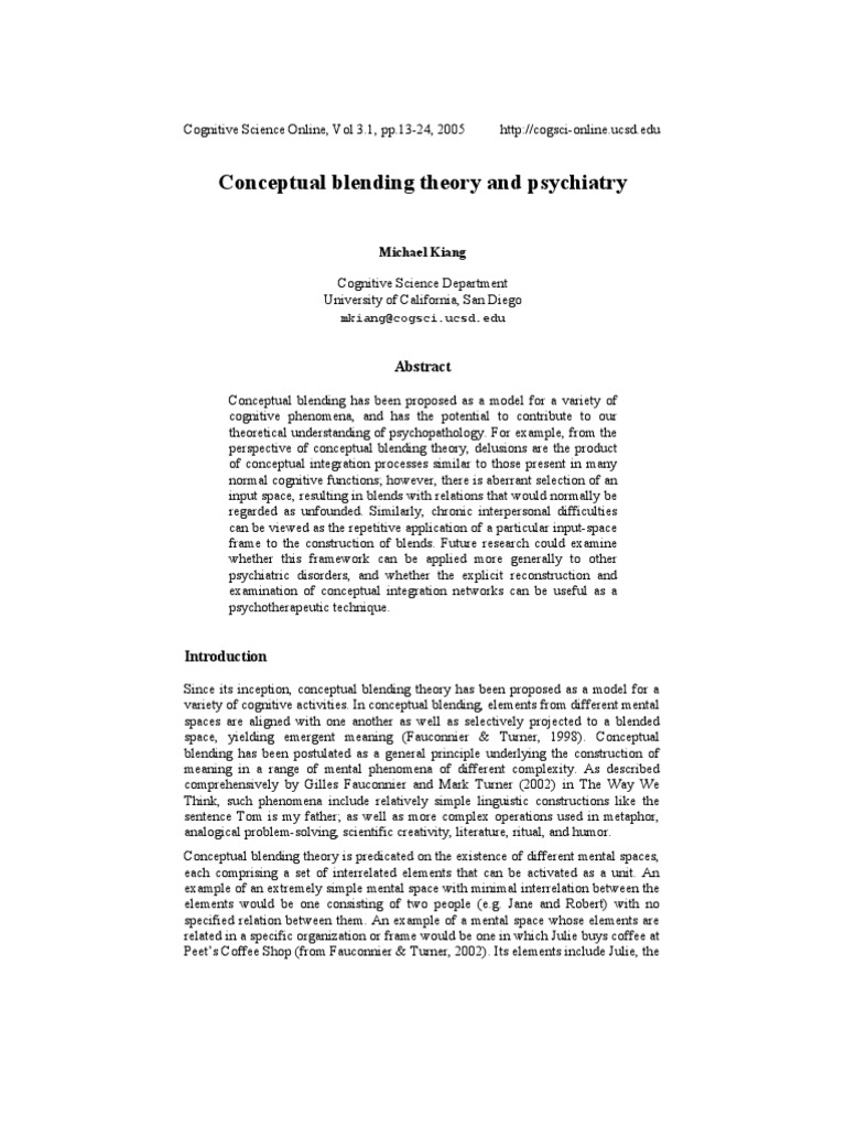 Conceptual Blending in Psychiatry | PDF | Delusion | Psychotherapy