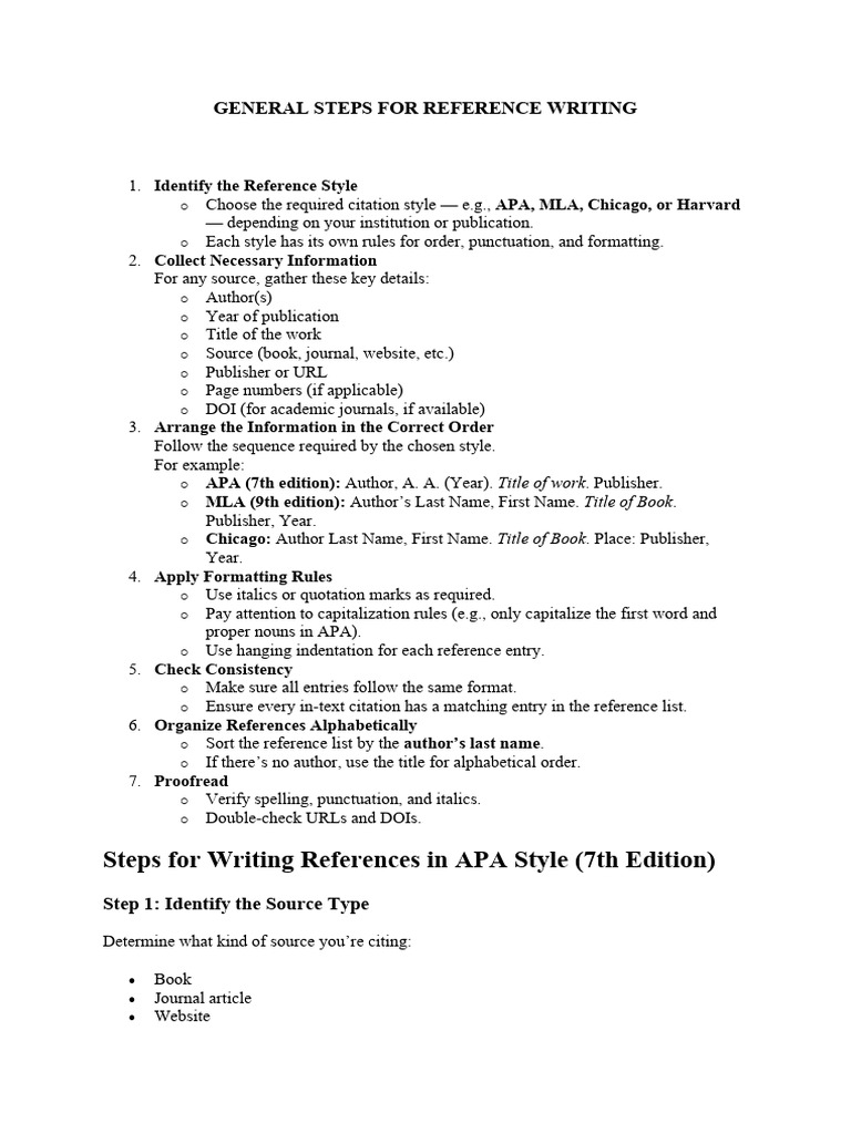 General Steps For Reference Writing | PDF | Citation | Apa Style