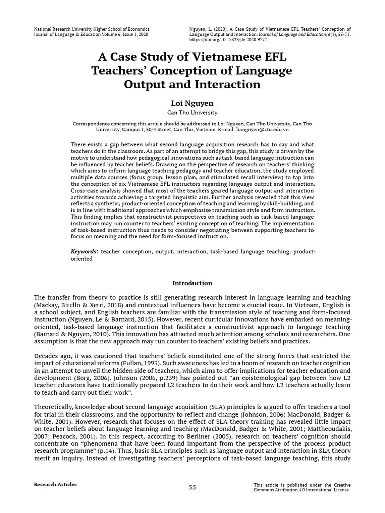 A Case Study of Vietnamese EFL Teachers’ Conception of Language Output ...