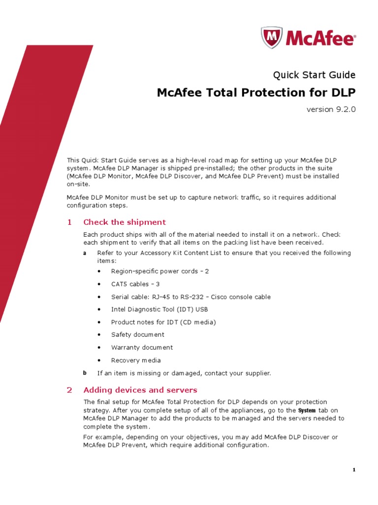 Mcafee Total Protection For DLP Quick Start Guide PDF Network
