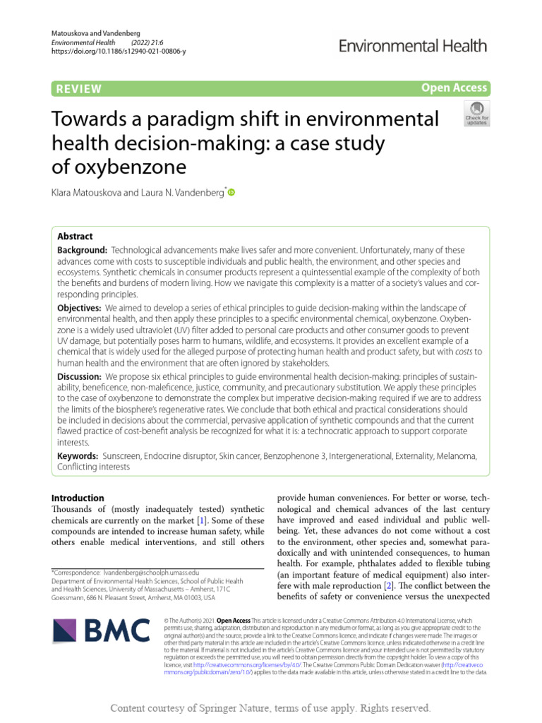 Towards A Paradigm Shift in Environmental Health D | PDF | Sunscreen ...