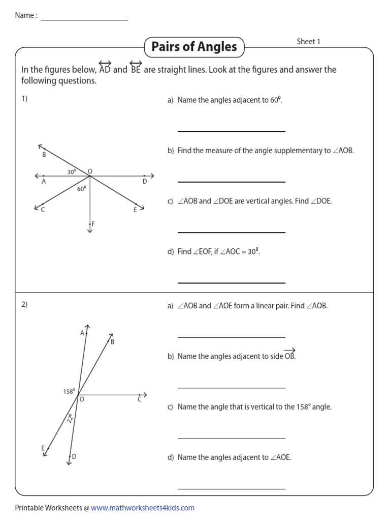 Pairs of Angles Worksheets | PDF