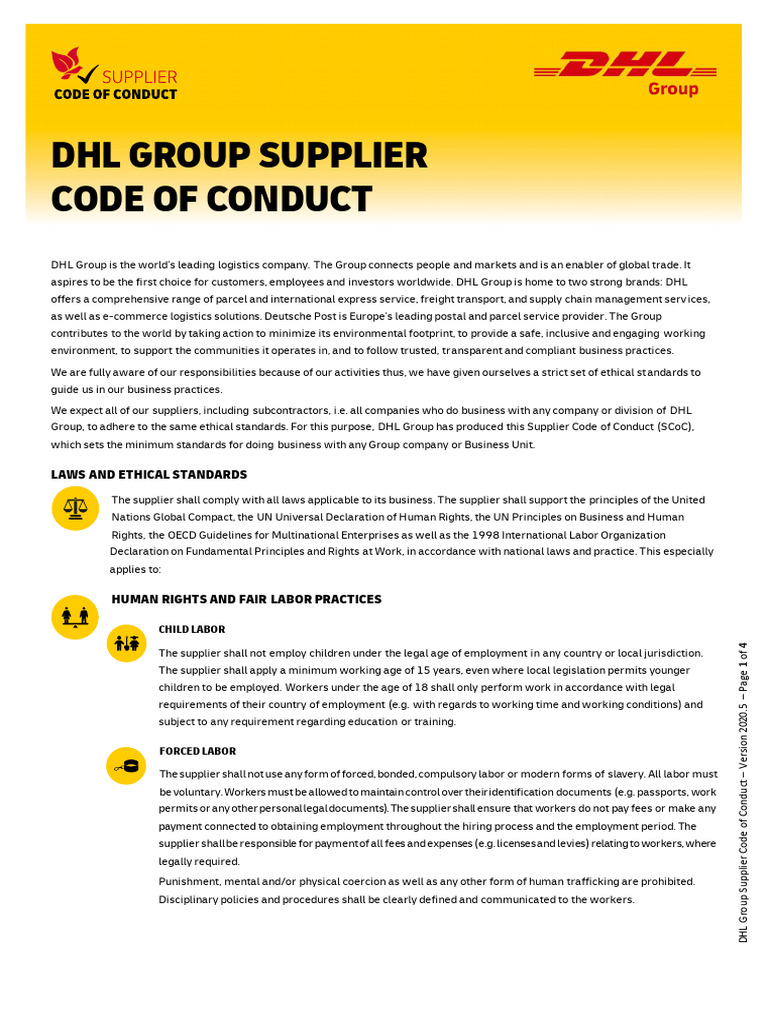 DHL Supplier Code of Conduct 2020 | PDF | Occupational Safety And ...