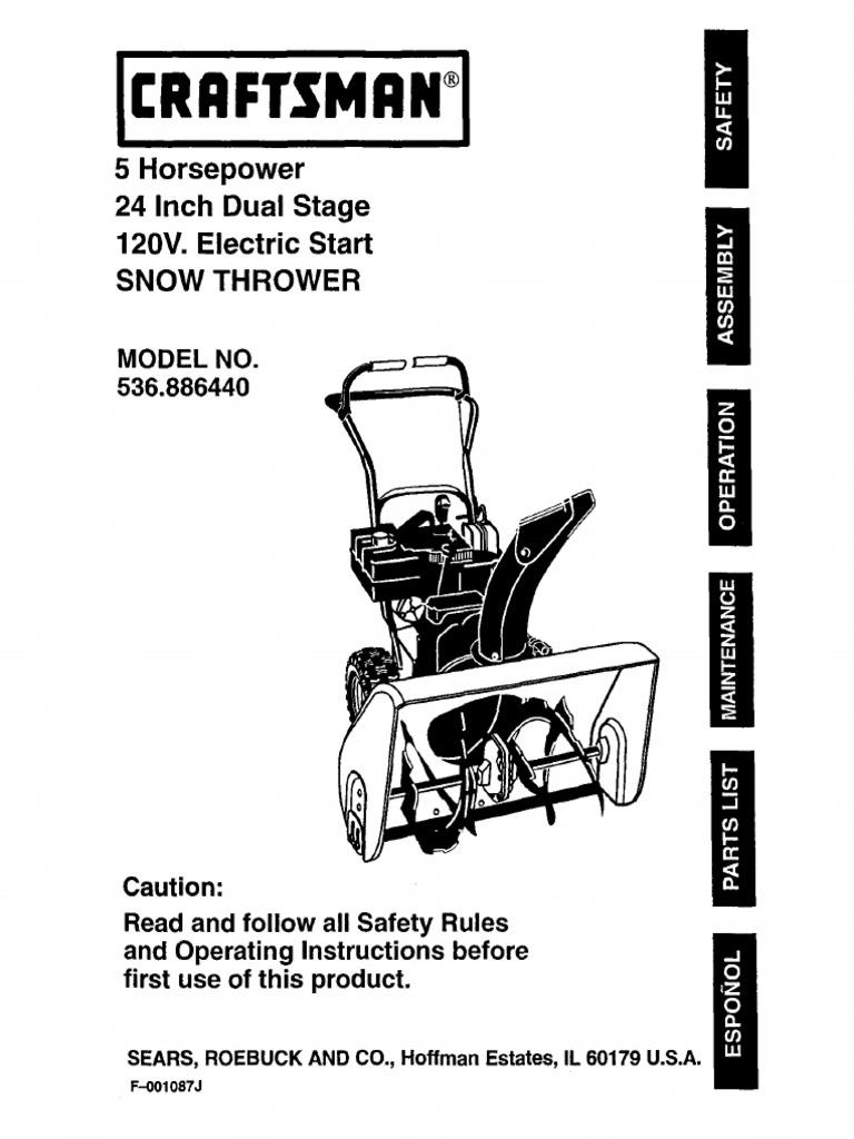 Craftman Snowblower Model # 536.886440 | PDF | Screw | Gasoline