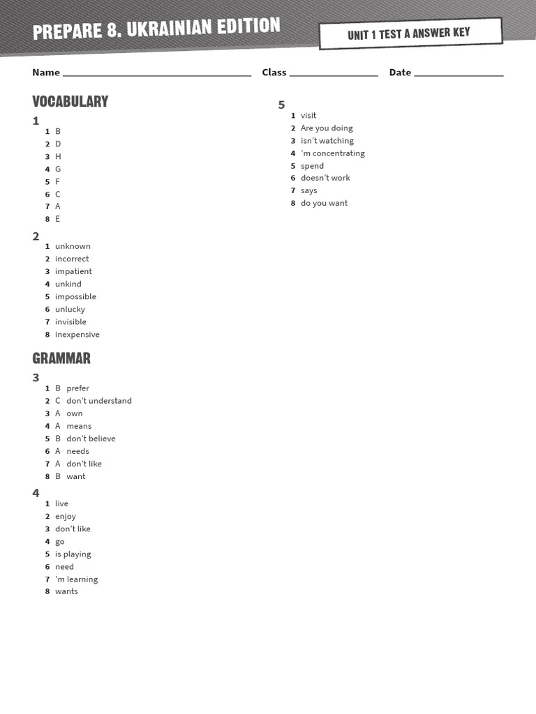 Prepare 8 Ukrainian Edition Answer Keys | PDF | Taste | Traffic