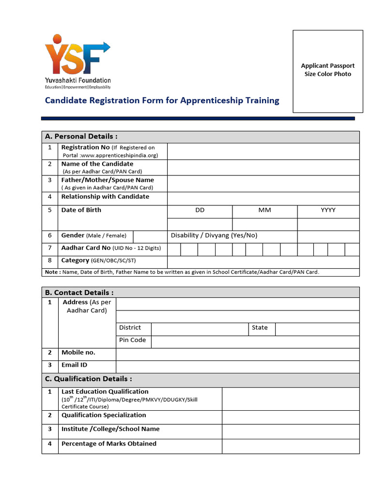 Apprenticeship Training Registration Form | PDF | Access Control ...