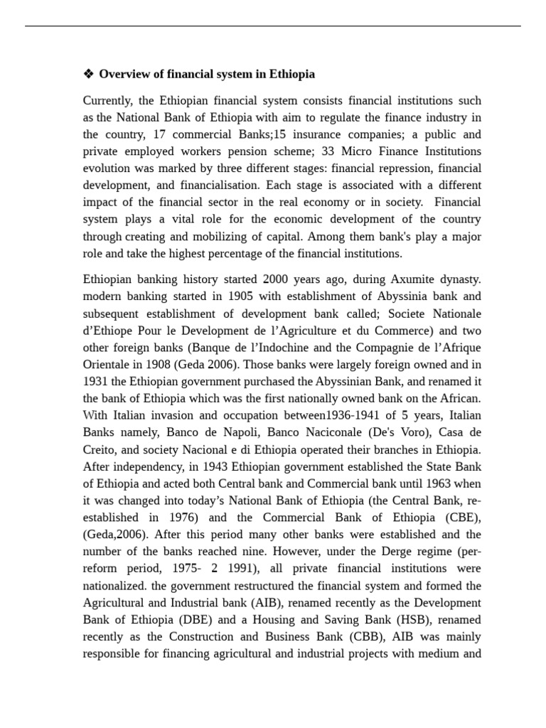 Overview of Financial System in Ethiopia Editd.docx | PDF ...