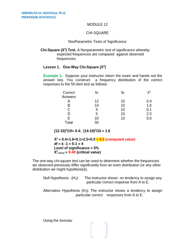 Chi-Square Test: Nonparametric Analysis | PDF | Chi Squared Test ...