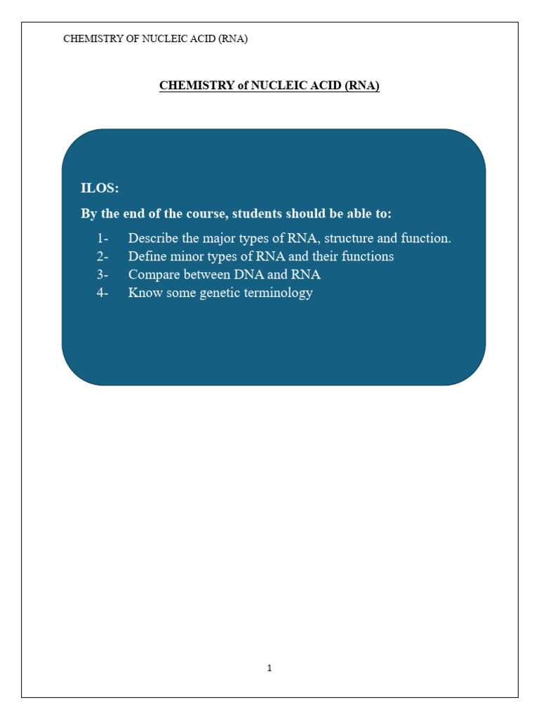 33 Chemistry of Nucleic Acid (RNA) Handouts | PDF | Rna | Translation ...