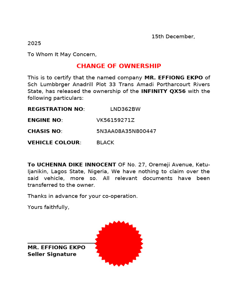 Change of Ownership | PDF