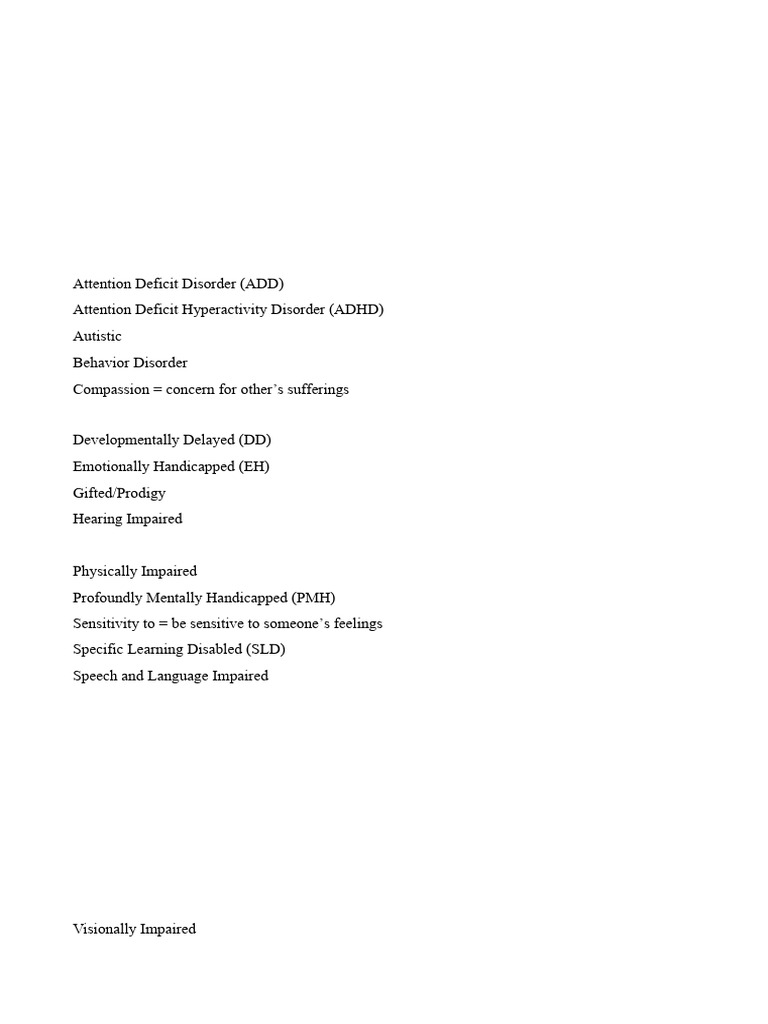 Inclusion Vocabulary Word List | PDF