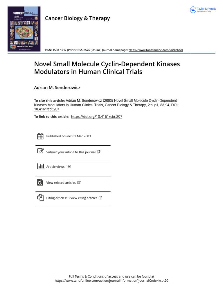 Novel Small Molecule Cyclin Dependent Kinases Modulators in Human ...